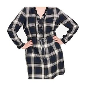 Tommy Hilfiger Womens size 8 Plaid Shirt Dress velvet ties Ruffle collar